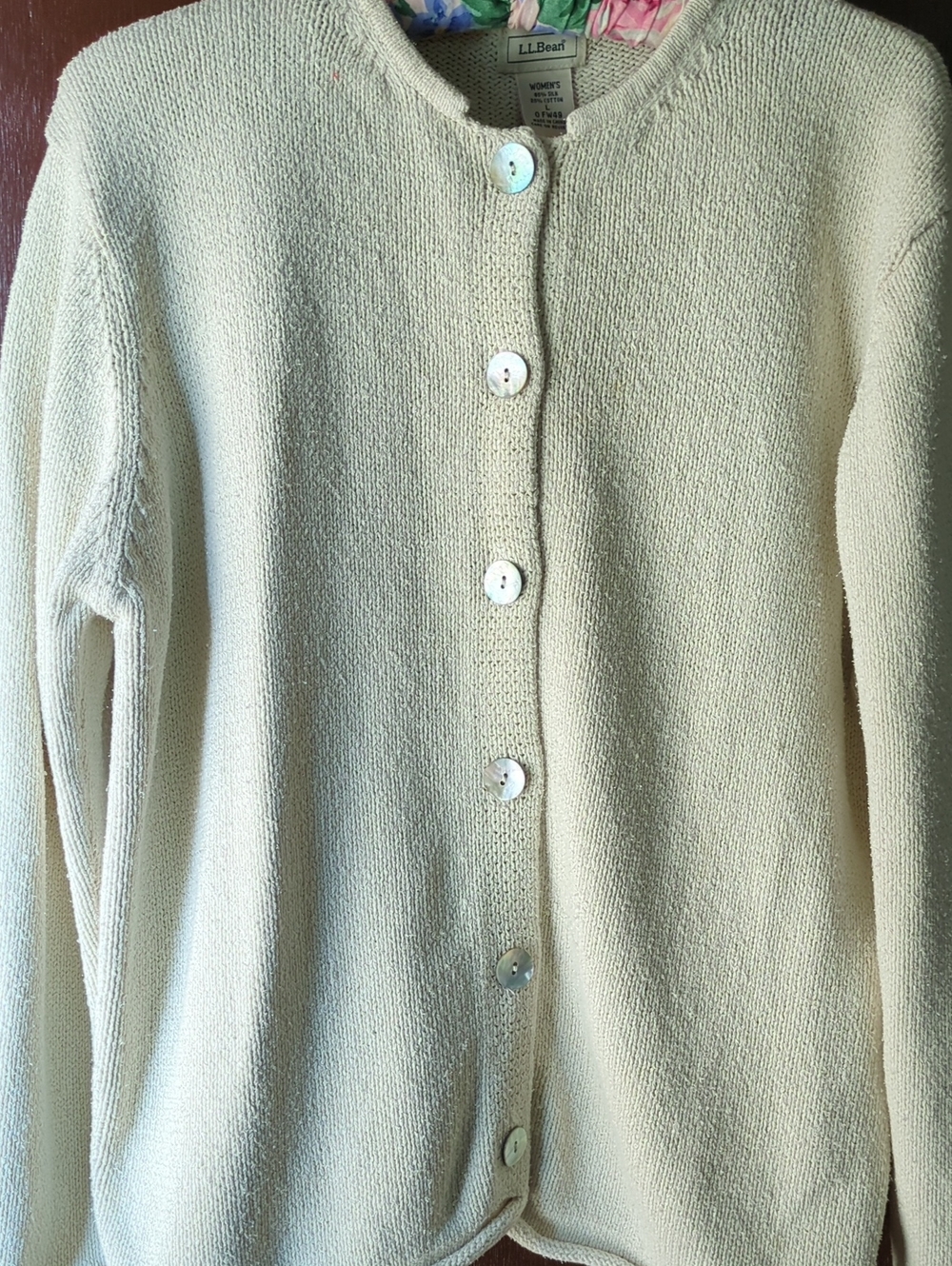 L.L. Bean Cream Button-Front Women's Sweater Size L